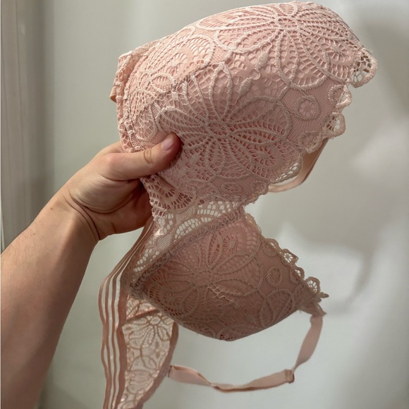 Other - Balconette Bra 36DD Pink Lace Floral Adjustable Strap Semi-Sheer Underwire